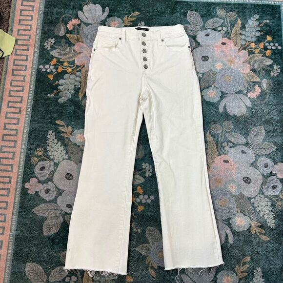 Banana Republic Jeans Womens Size 27 White Cropped Bootcut Button Fly High Rise - Picture 1 of 13